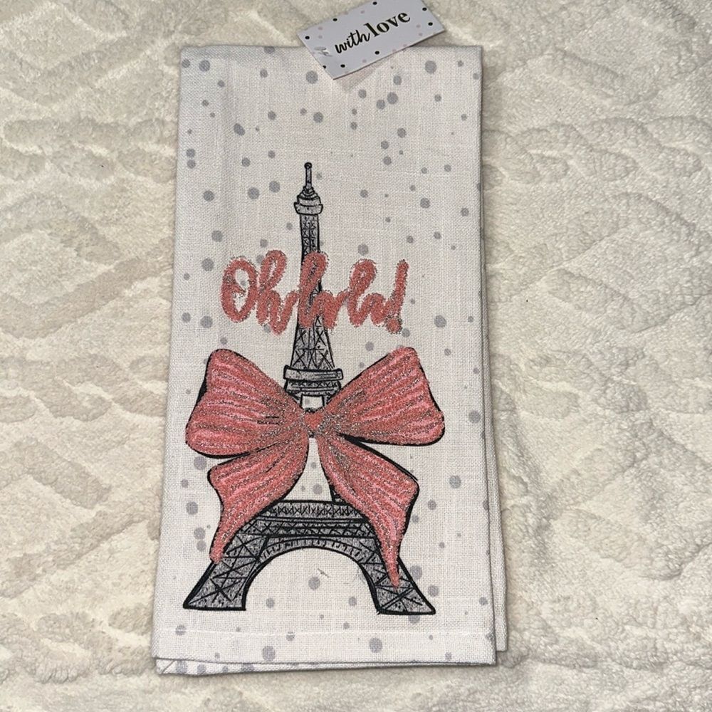 with LOVE Pink Ivory Black Metallic PARIS Eiffel Tower Cotton Kitchen Towel Set